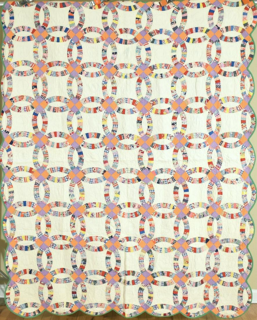 30's Double Wedding Ring Quilt, Small Pieces (1 of 8)