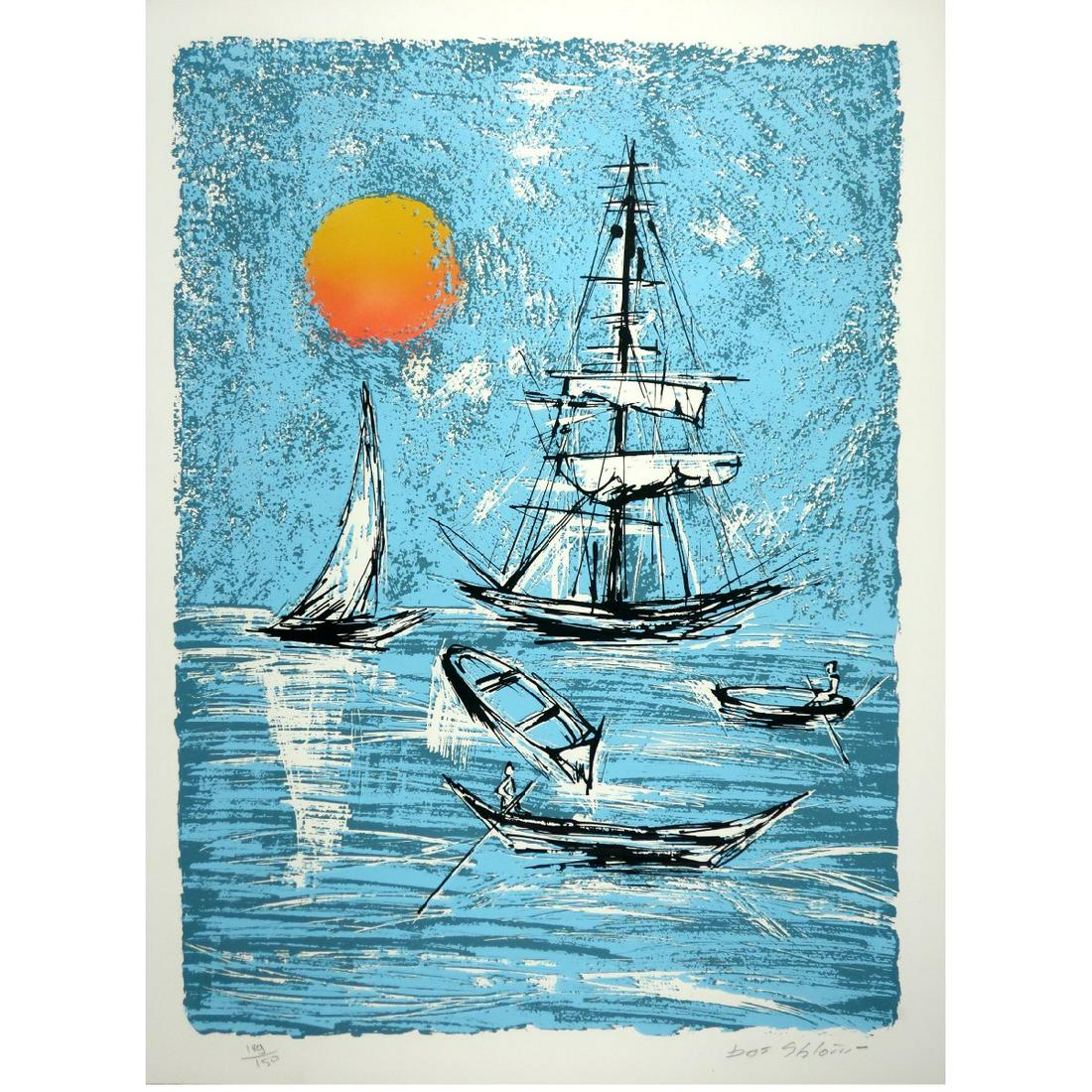 Mid-Century Modern Blue and Orange Serigraph (1 of 5)