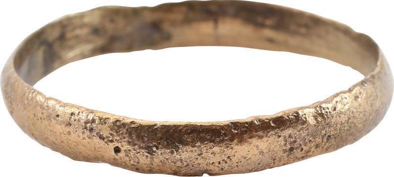 ANCIENT VIKING WEDDING RING, SIZE 10: Gilt bronze, size 10. 9th-10th century AD. 3.2mm width, rounded face. Vikings exchanged rings on the pommel of the groomâ€™s sword. Professionally refurbished with the 24karat gold surface restor