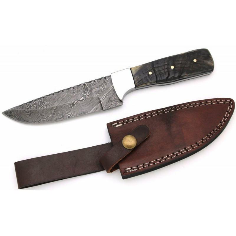 Survival damascus steel knife bowie hunting ram horn (1 of 4)
