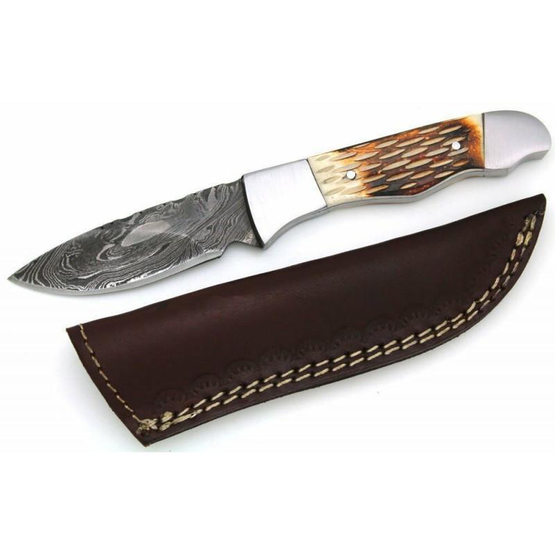 Handmade damascus steel knife full tang leather bone: Knife "Aspen" Handle – stacked leather and scabbard - genuine leather. Damascus knives are very durable, look great and keep sharpness perfectly. Damascus steel has high quality contents to give it 