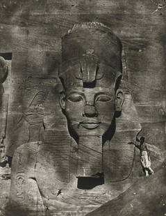 MAXIME DU CAMP - Ibsamboul, Great Temple: Artist: Maxime Du Camp Title: Ibsamboul, Colossus of the Great Temple Spheos Medium: Duotone Photo Litho, 1982, USA Dimensions: 6x7.8" Description: Heat Wax Mounted on 11x14" Conservation Board Artist