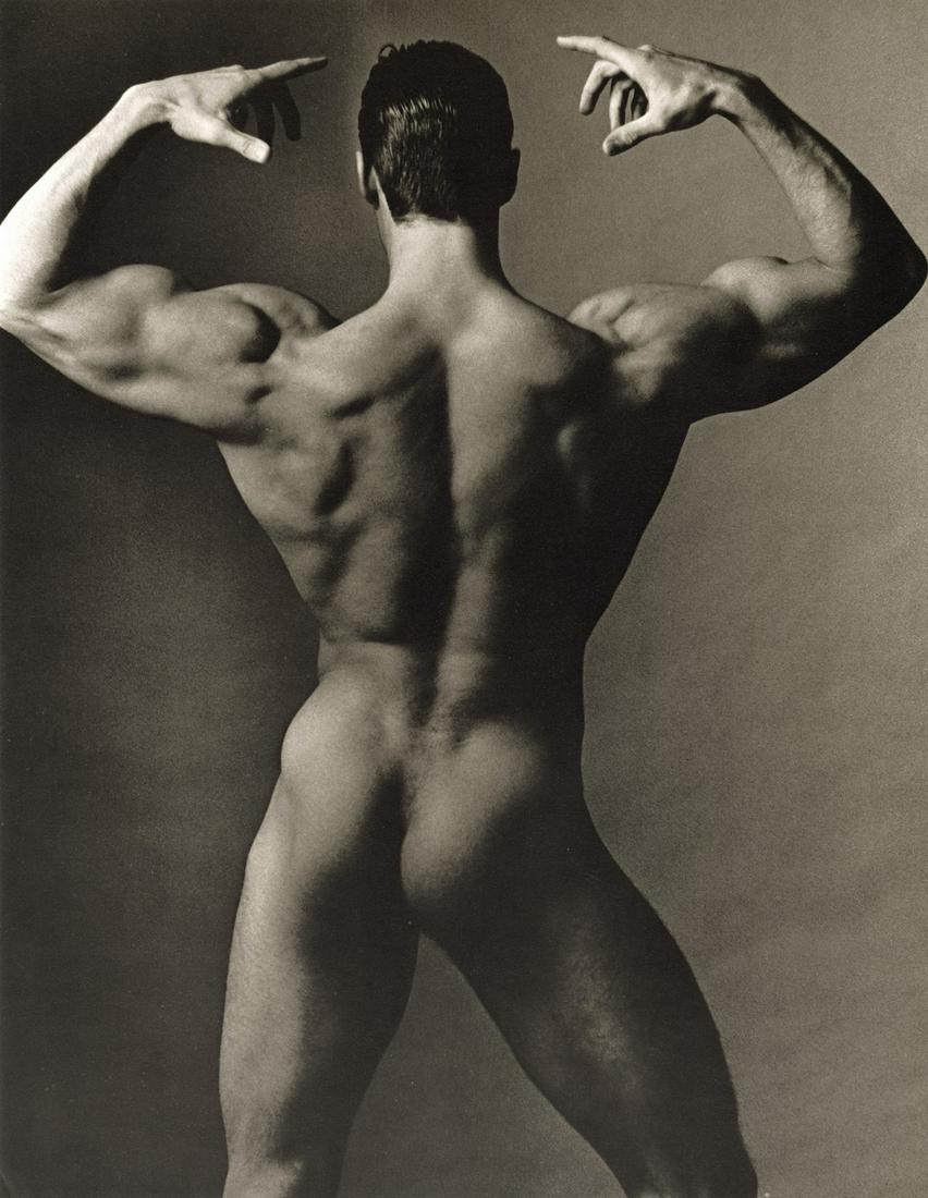 KEN HAAK - Male Nude Posing, 1985: Artist: Ken Haak Title: Male Nude Posing, 1985 Medium: Photo Litho, 1986, USA Dimensions: 10.35x13.35" Description: Heat Wax Mounted on 14x18" Conservation Board Artist Bio: Ken Haak (1923 - 1991) Cel
