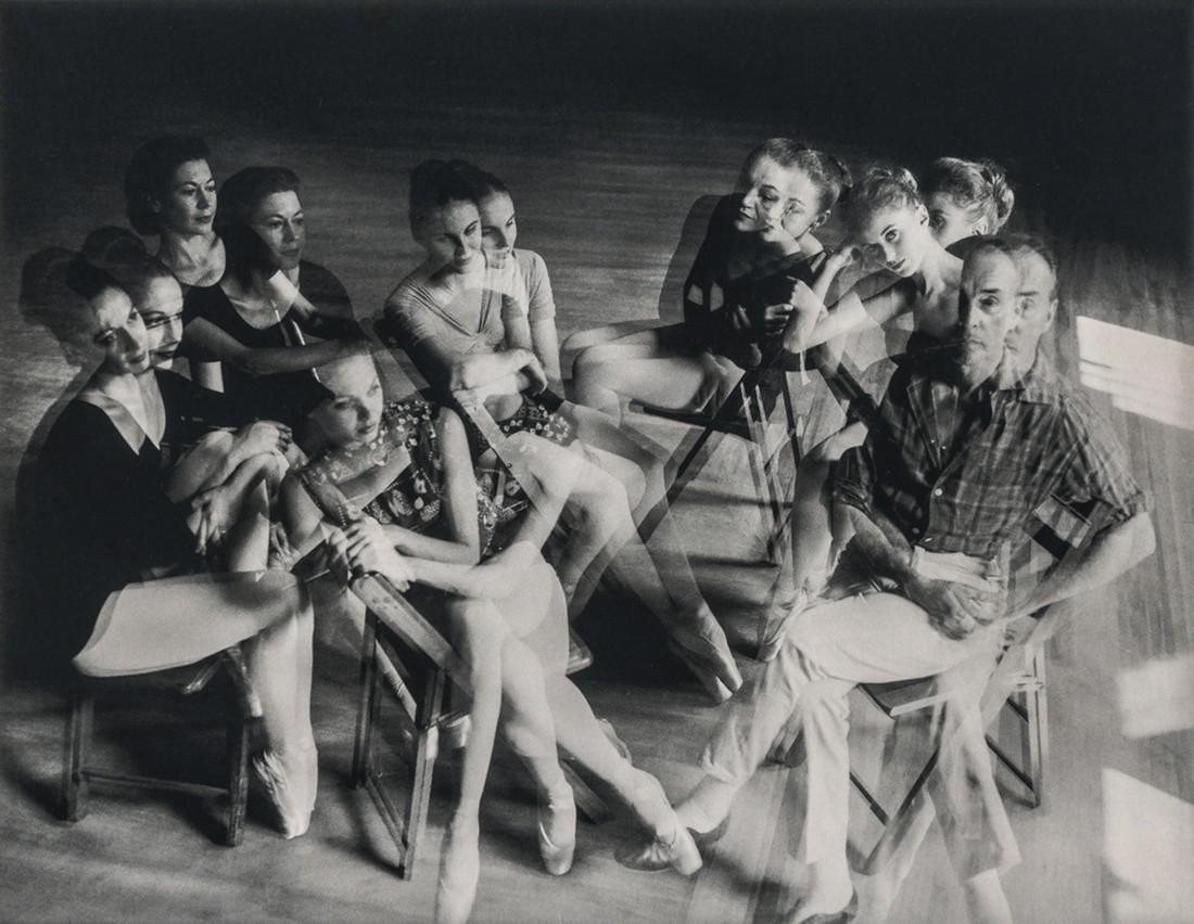 DUANE MICHALS - George Balanchine, Dancers, 1960: Artist: Duane Michals Title: George Balanchine and Dancers, 1960 Medium: Photo Litho, 2017, China Dimensions: 7.5x5.75" Description: Heat Wax Mounted on 8.5x11" Conservation Board Artist Bio: Duane Mi