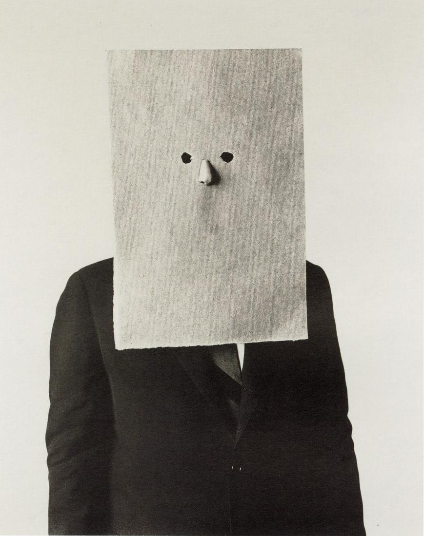 IRVING PENN - Saul Steinberg in Nose Mask, NY, 1970: Artist: Irving Penn Title: Saul Steinberg in Nose Mask, New York, 1970 Medium: Photo Litho, 2000, USA Dimensions: 5.x9x7.5" Description: Heat Wax Mounted on 8.5x11" Conservation Board Artist Bio: Irvi