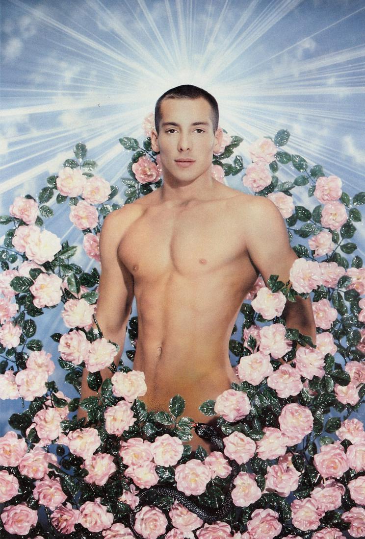 PIERRE & GILLES - La Tentation d'Adam - Johan, 1996: Artist: Pierre & Gilles Title: La Tentation d'Adam - Johan, 1996 Medium: Photo Litho, 1997, Germany Dimensions: 6.3x9.35" Description: Heat Wax Mounted on 11x14" Conservation Board Artist Bio: Pierre 
