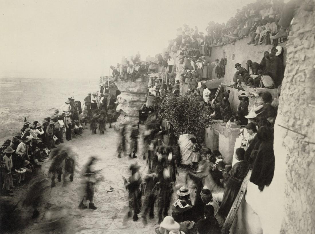 ADAM CLARK VROMAN - The Moqui Snake Dance, 1895: Artist: Adam Clark Vroman Title: The Moqui Snake Dance (the people, the place, and the snakes), 1895 Medium: Photo Litho, 1995, USA Dimensions: 7.5x5.5" Description: Heat Wax Mounted on 8.5x11" Conser