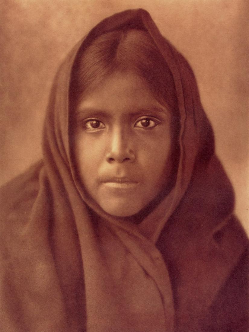 EDWARD CURTIS - Qahatika Girl, 1907: Artist: Edward Curtis Title: Qahatika Girl, 1907 Medium: Photo Litho, 2000, Canada Dimensions: 6.9x9.2" Description: Heat Wax Mounted on 11x14" Conservation Board Artsit Bio: Edward Sheriff Curtis (18