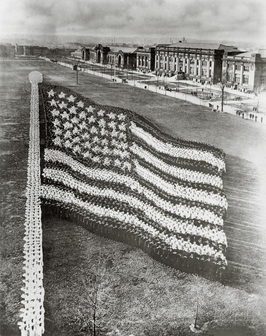 ARTHUR MOLE - The Living American Flag, 1917: Artist: Arthur Mole Title: The Living American Flag, 1917 Medium: Photo Litho, 2015, France Dimensions: 8.4x10.6" Description: Heat Wax Mounted on 11x14" Conservation Board Artsit Bio: Arthur Samuel M