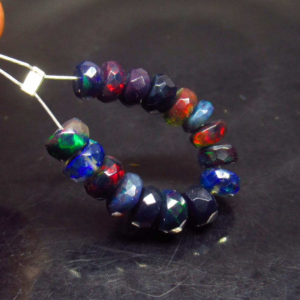 3.09 Ct Natural 16 Drilled Faceted Black Opal Beads: No Reserve! Title: 3.09 Ct Natural 16 Drilled Faceted Black Opal Beads Stone Clarity: Translucent Gemstone: Natural Faceted Black Opal Beads Carat Weight: 3.09 Size/Dimensions: 3.50 to 4.50 mm / 10 PC
