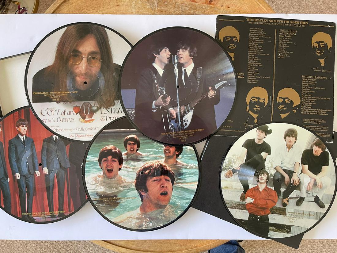 THE BEATLES SO MUCH YOUNGER THEN - RARE: THE BEATLES SO MUCH YOUNGER THEN - RARE. DEMOCRATIC RECORDS. 5 PICTURE DISCS, 1983. The Beatles – So Much Younger Then Label: Democratic Records – DC7577-5 Format: 5 × Vinyl, LP, Picture Disc, Un
