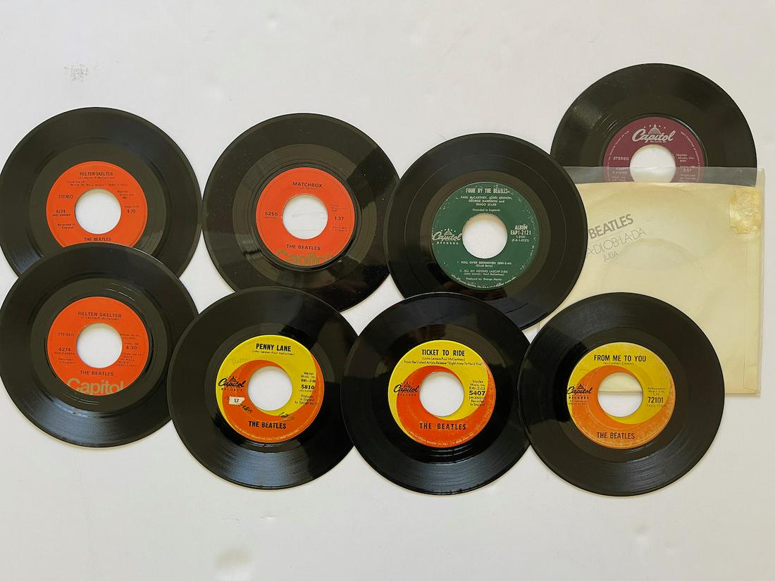 EIGHT BEATLES CAPITOL RECORD 45s: EIGHT BEATLES CAPITOL RECORD 45s. MATCHBOX. OB-LA-DI. HELTER SKELTER X2. FOUR BY THE BEATLES EP. PENNY LANE. TICKET TO RIDE. FROM ME TO YOU. Reserve: $10.00 Shipping: Domestic: Flat-rate of $8.00 to a
