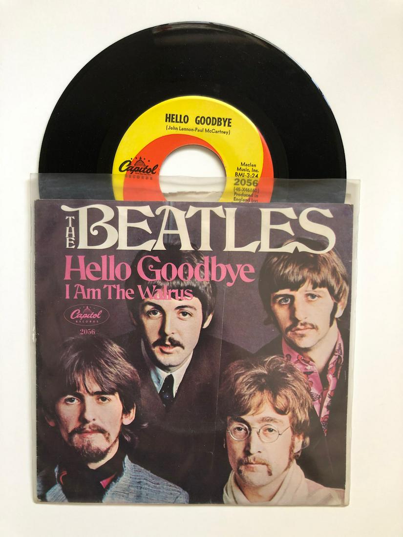 Hello Goodbye PICTURE SLEEVE: The Beatles – Hello Goodbye PICTURE SLEEVE Reserve: $12.00 Shipping: Domestic: Flat-rate of $6.00 to anywhere within the contiguous U.S. International: Foreign shipping rates are determined by desti