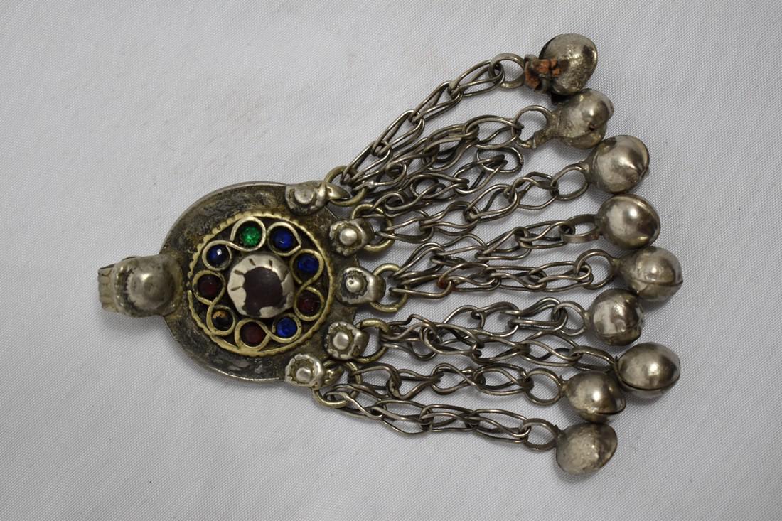 3" Embellished Pendant with Bells, Protection Amulet,: Title: 3" Embellished Pendant with Bells, Protection Amulet, Afghanistan, Antique Provenance/Additional Info: 3" Embellished Pendant with Bells, Protection Amulet, Afghanistan, Antique Reserve: $10.00