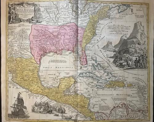 North American colonies, New Spain, Louisiana, Florida,: Title: North American colonies, New Spain, Louisiana, Florida, thirteen colonies and Caribbean. 1762 by Homann Heirs Date/Period: 1762 Size: 24 x 20 1/2" Material: Copperplate engraved Description: A 