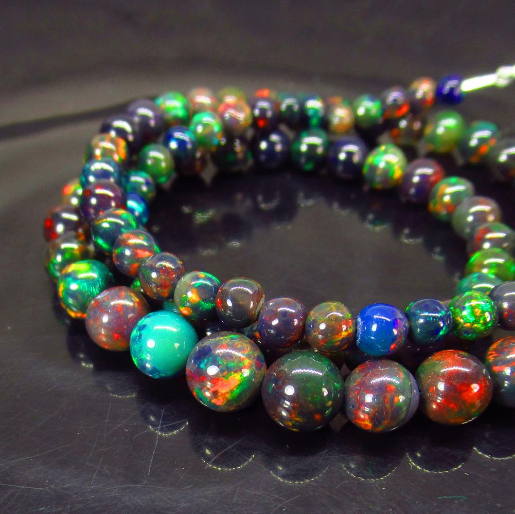 44.04 Ct 925 Silver 98 Black Fire Opal Beads Necklace (1 of 3)