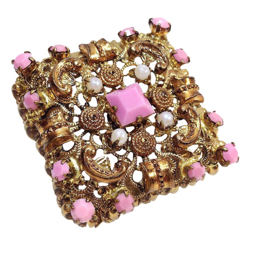 Austrian Filigree Gold & Pink Pin (1 of 3)