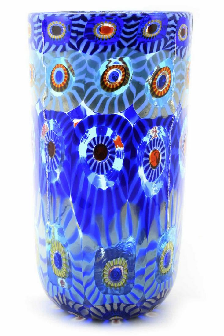 Murano glass vase with murrine signed: Title: Murano glass vase with murrine signed Maker: Mario Formentello Date/Period: 2021 Origin: Murano Dimension: 24,5 x 13 cm cm 755 grams Material: glass Additional Information: Murano glass vase wi