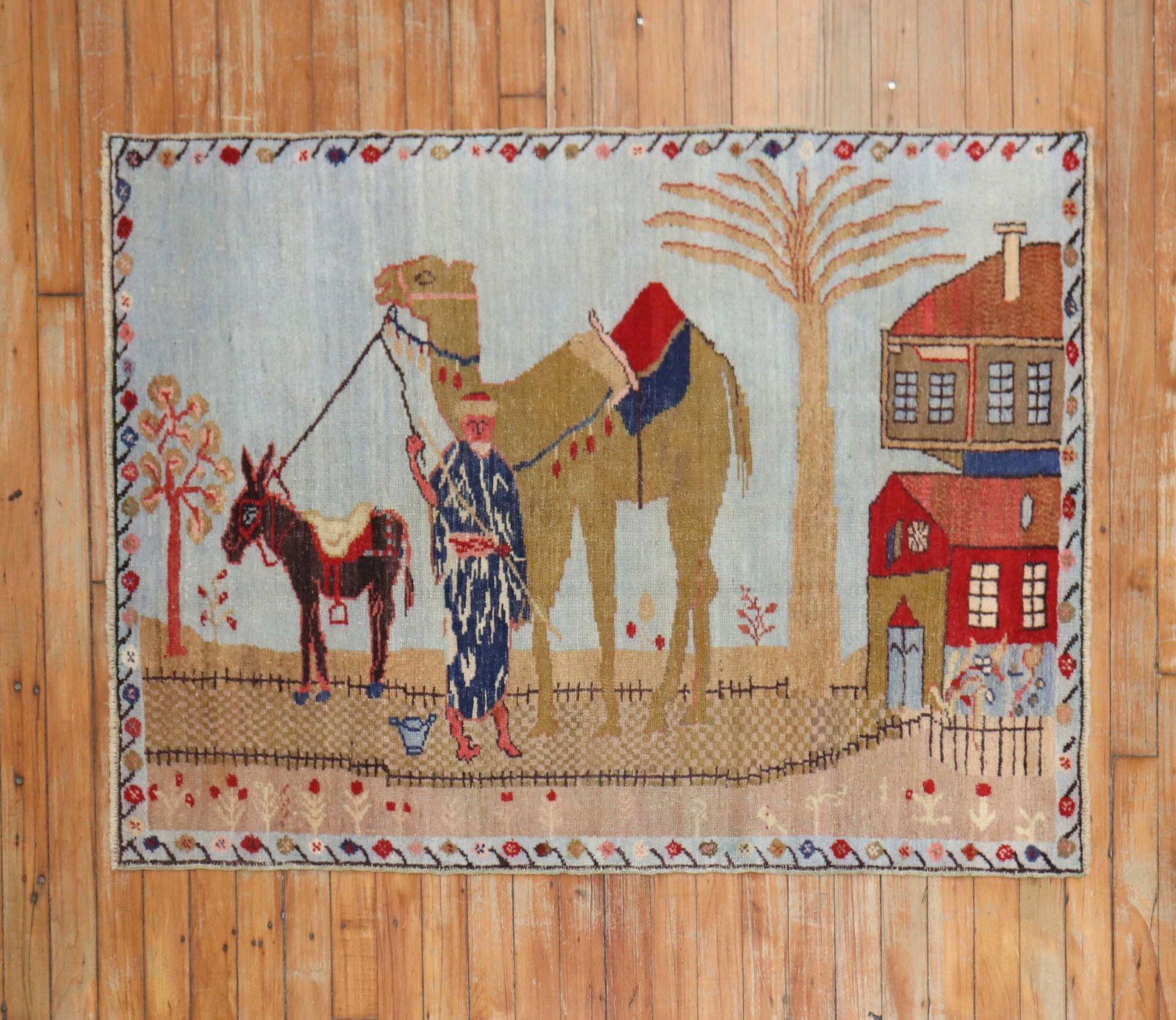 Light Blue Pictorial Camel Horse Animal Motif Throw Rug (1 of 8)