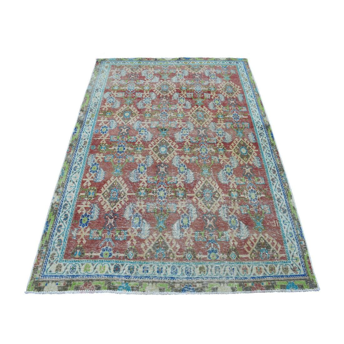 Vintage And Worn Down Persian Qashqai Hand Knotted: Title: Vintage And Worn Down Persian Qashqai Hand Knotted Bohemian Rug Origin (City & Country): IRAN (Islamic Republic of Iran) Size/ Format: Exact Size: 4'2" x 6'6" Material: Worn Wool, Cotton Year:2