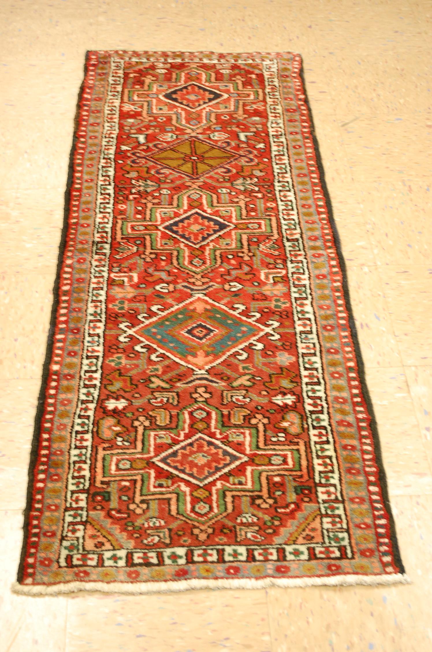 Cir 1920's ANTIQUE HERI Z GHARAJE_KARAJE RUG 2x5.7: Title: Cir 1920's ANTIQUE HERI Z GHARAJE_KARAJE RUG 2x5.7 EXTREMELY RARE SIZE Origin (city & Country): heriz-persian Size/ Format: 2' x 5' 7" Material: Fine Kork wool woven on cotton foundation Year:1