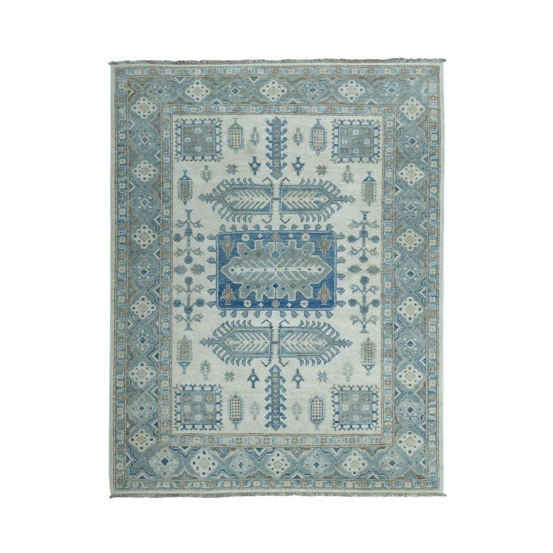 Ivory Vintage Look kazak Geometric Design Pure wool (1 of 6)