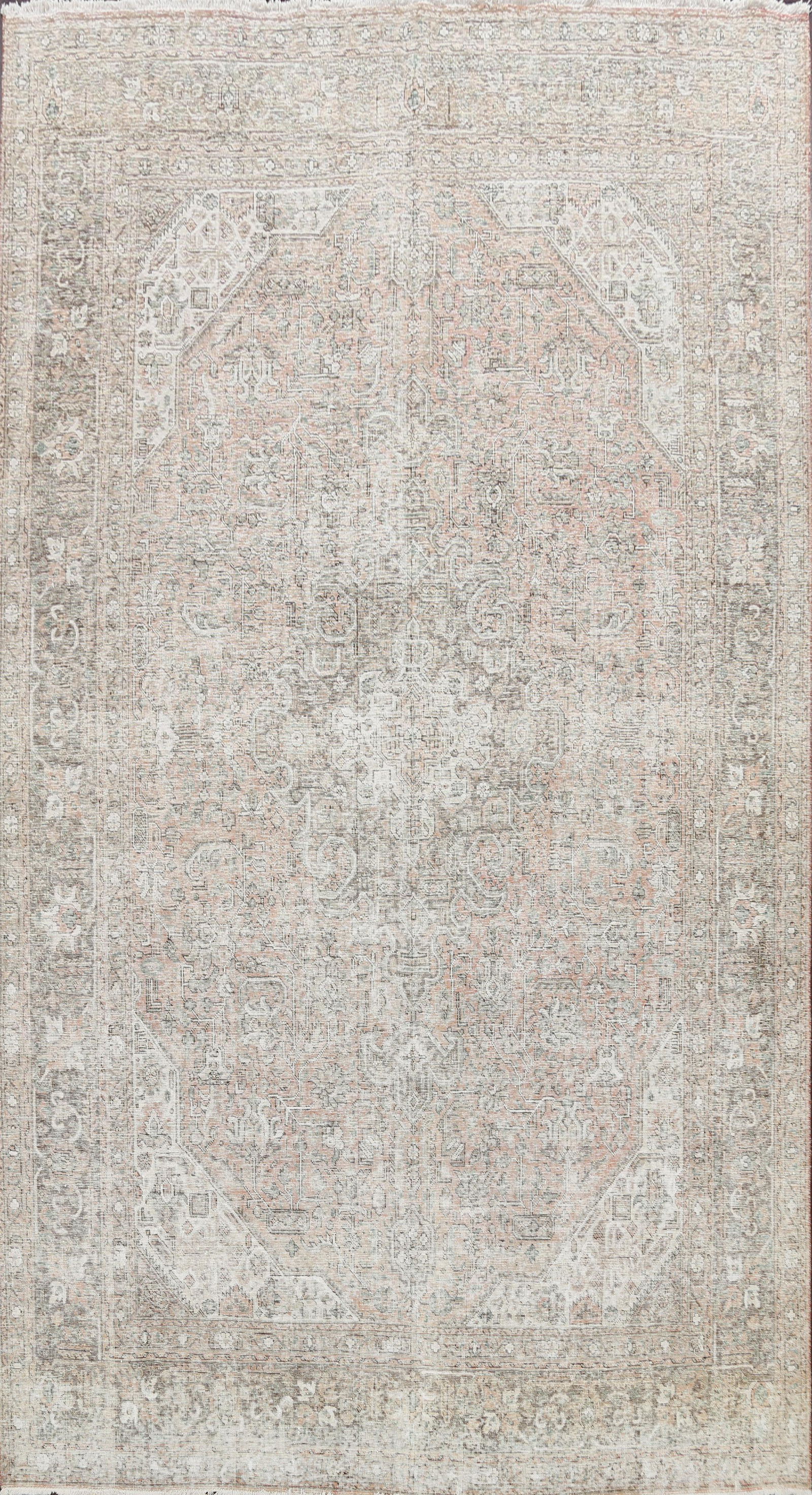 Antique Distressed Geometric Tabriz Persian Area Rug: Title: Antique Distressed Geometric Tabriz Persian Area Rug 8x11 Provenance/Additional Info: A Beautiful Genuine Iran ( Persia ) Tabriz rug is Hand Knotted by skillful weavers in Iran ( Persia ) with