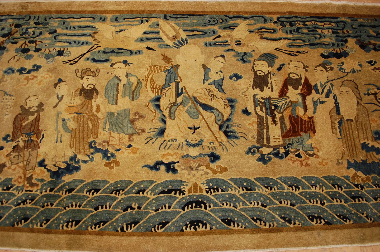 Pre 1900's ANTIQUE CHINESE PICTORIAL RUG of SHOULAO and (1 of 12)