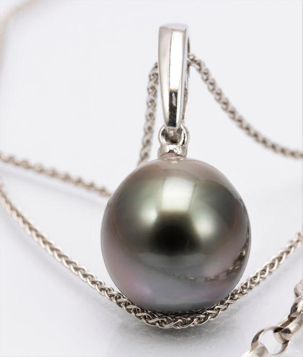 11.5mm Peacock Tahitian Pearl - 14 kt. White gold -: Title: 11.5mm Peacock Tahitian Pearl - 14 kt. White gold - Necklace with pendant Description: Emerging from the tropical lagoons of French Polynesia, this Tahitian pearl has been hand selected for thi