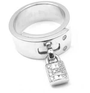 Authentic! Hermes 18k White Gold Diamond H Lock Band: Authentic! Hermes 18k White Gold Diamond H Lock Band Ring Size 49 Authentic! Hermes 18k White Gold Diamond H Lock Band Ring Size 49 Product Description About This Piece: Metal: 18k white Gold