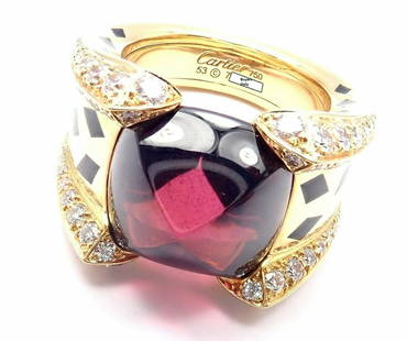 Authentic! Cartier Panthere 18k Yellow Gold Diamond: Authentic! Cartier Panthere 18k Yellow Gold Diamond Rhodolite Garnet Enamel Ring Authentic! Cartier Panthere 18k Yellow Gold Diamond Rhodolite Garnet Enamel Ring Product Description About Cartier: