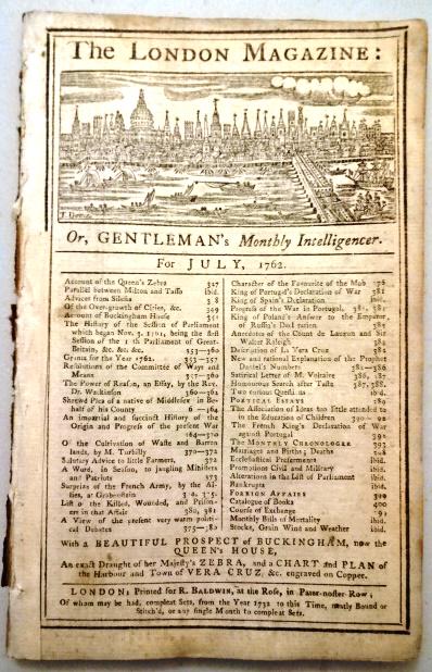 1762 Plan of Vera Cruz Handel Obituary Magazine: The July 1762 issue of London Magazine, 56 pages and one engraved plate being a plan of the Harbour and town of Vera Cruz. Two additional plates are lacking. Interesting content throughout including t