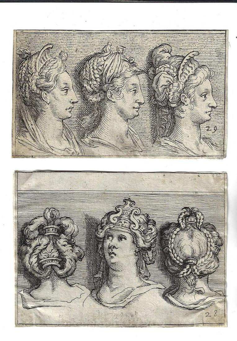 Two 17th Engravings Head Dress Costume (1 of 1)