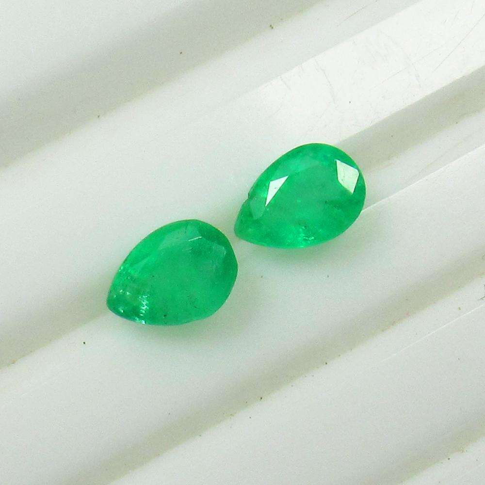 1.11 Ct Natural Colombian Emerald Pear Pair (1 of 2)