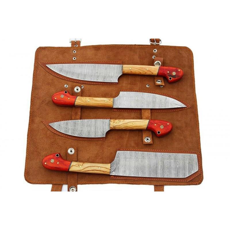 4 pcs SET kitchen chef damascus steel knife wood (1 of 5)