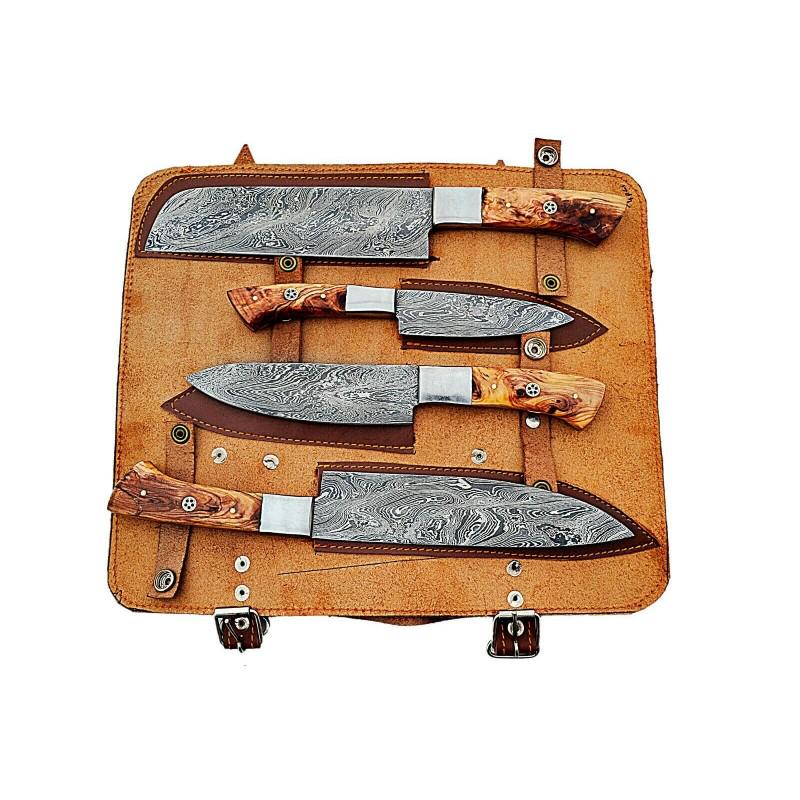 4 pcs SET kitchen chef damascus steel knife olive wood (1 of 6)