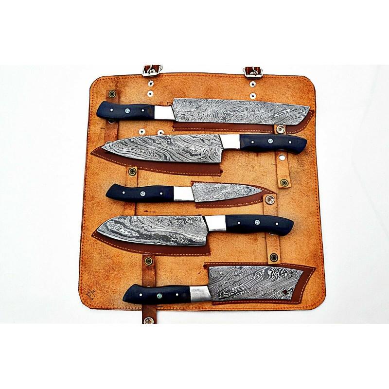 5 pcs SET kitchen chef damascus steel knife micarta (1 of 6)
