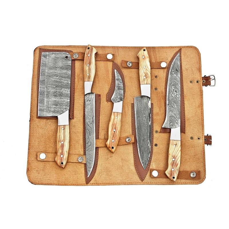 5 pcs SET kitchen chef damascus steel knife rose wood (1 of 6)