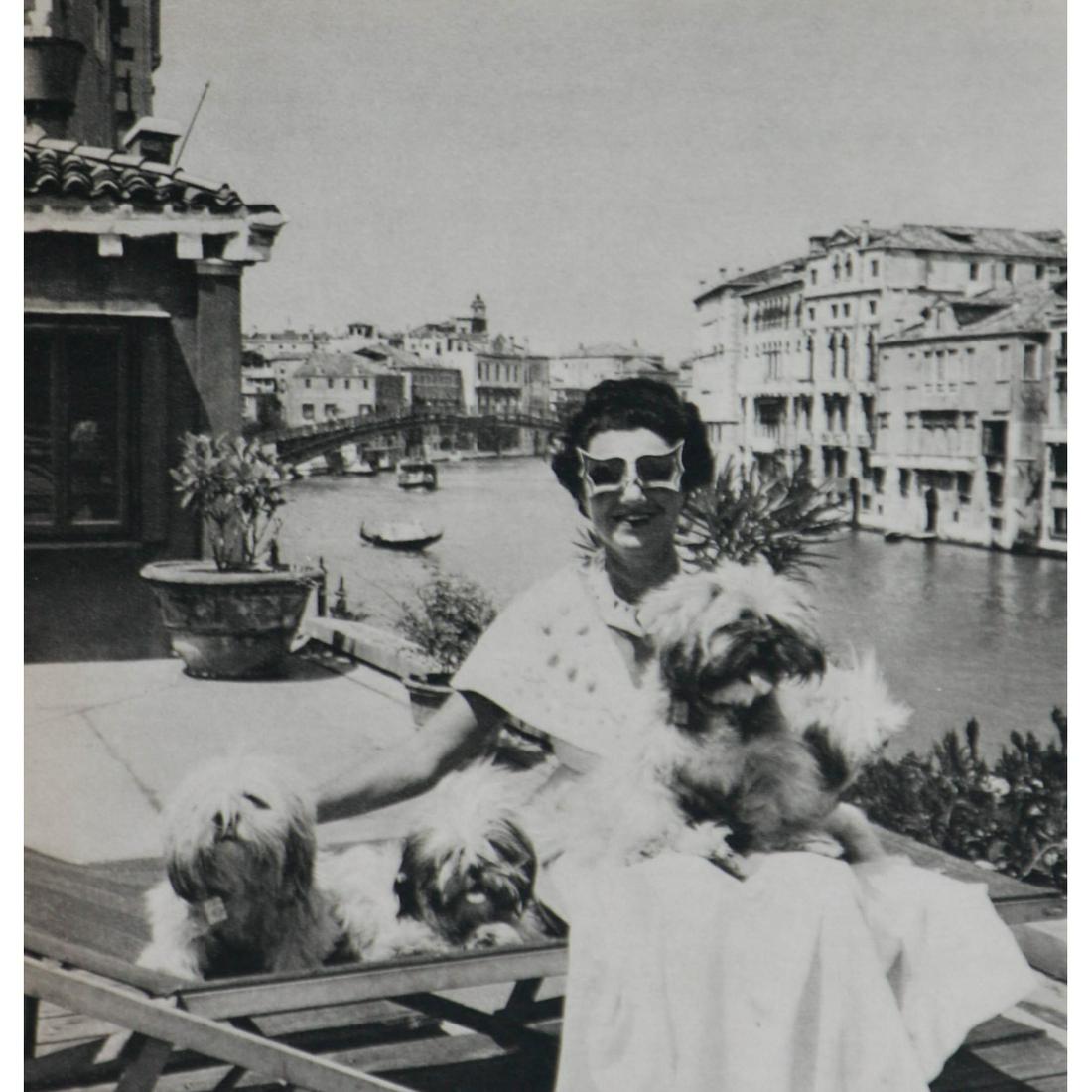 DAVID SEYMOUR - Peggy Guggenheim at the Balbi Palace in: Artist: DAVID SEYMOUR Print Title: Peggy Guggenheim at the Balbi Palace in Venice Medium: Sheet-fed Gravure Printing Date: 1960's Printed in Czechoslovakia Image Size: 5.5 x 5.25 inches David Seymour