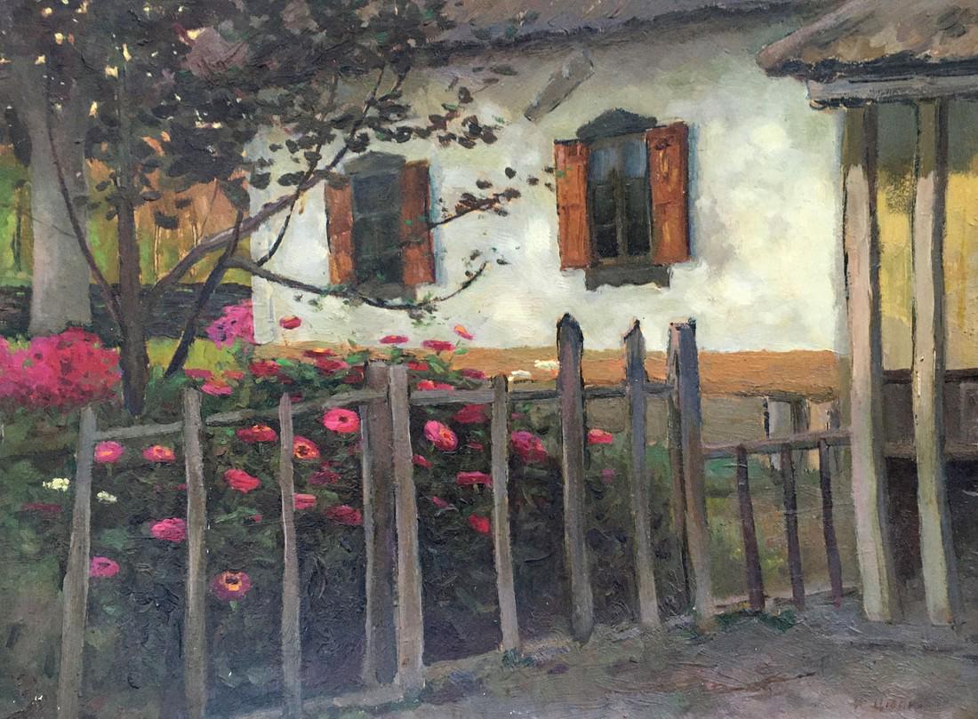 Oil painting Yard Tsyupka Ivan Kirillovich: № 1002 *** ABOUT THIS PAINTING *** * TITLE: "Yard" * ARTISTS: Tsyupka Ivan Kirillovich * SIZE: 36x46 cm/'14.17x18.11 inches' * MEDIUM: oil, cardboard * HAND PAINTED: Original painting from our c