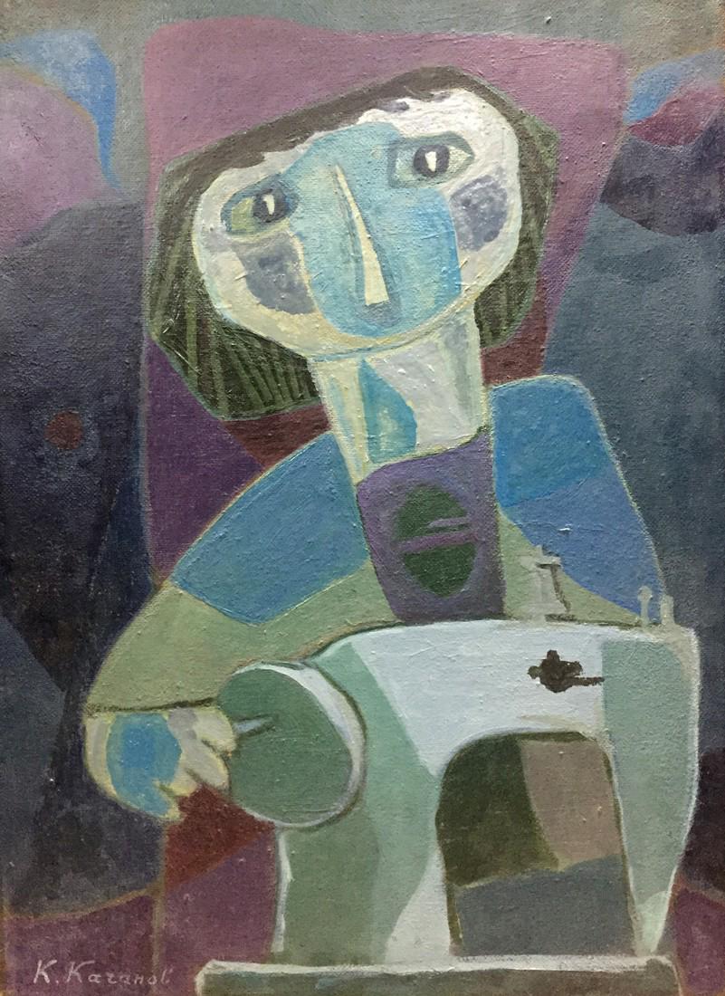 Abstract oil painting Woman at the sewing machine: №Vern 30 *** ABOUT THIS PAINTING *** * TITLE: "Woman at the sewing machine" * ARTISTS: Kachanov Konstantin Silovich * SIZE: 67х49 cm/'26.37х19.29 inches' * MEDIUM: oil, canvas * HAND