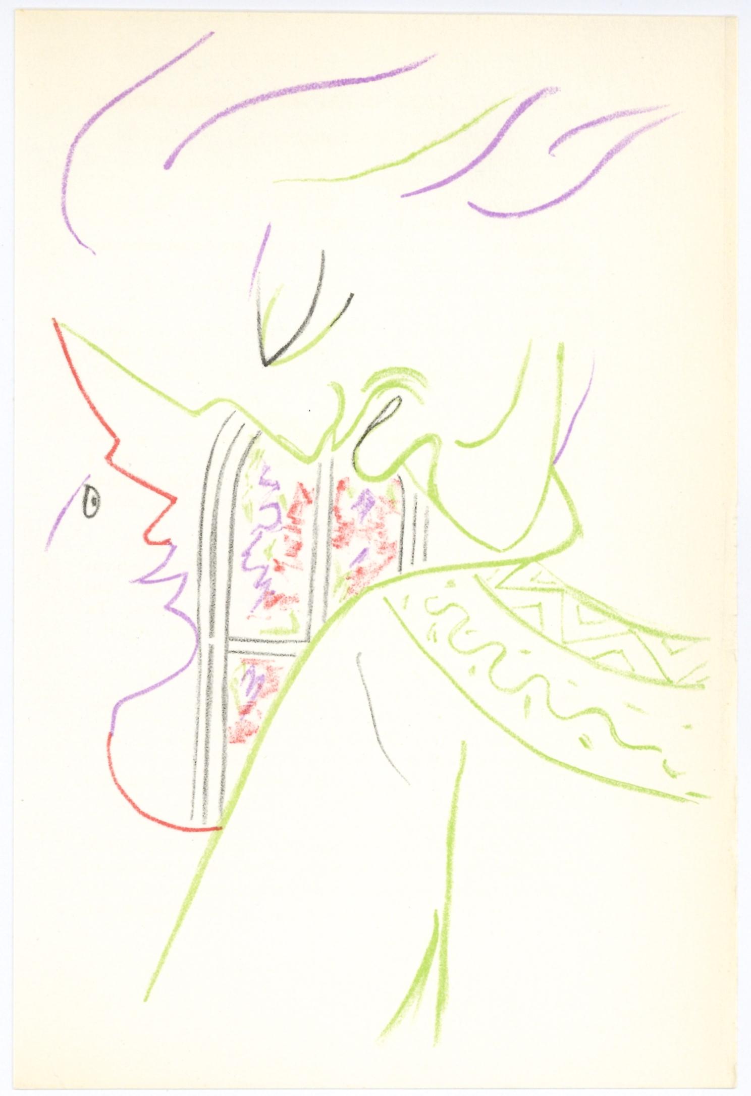 Jean Cocteau original lithograph | Knights of the Round: Medium: original lithograph. Printed in Paris in 1957 by Mourlot Freres. The total sheet measures 9 x 6 inches (225 x 150 mm). Artist, novelist, poet, playwright and film director Jean Cocteau execute