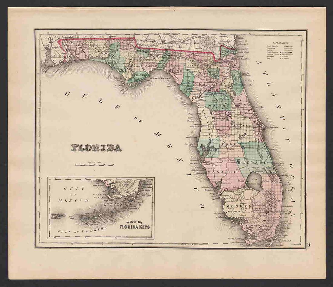 1875 h/c map of Florida in fine condition (1 of 4)
