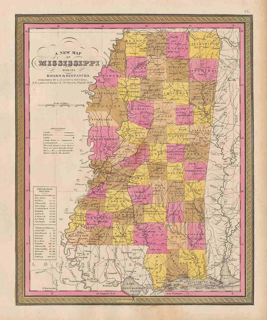 Scarce 1848 map of Mississippi by Mitchell (1 of 4)