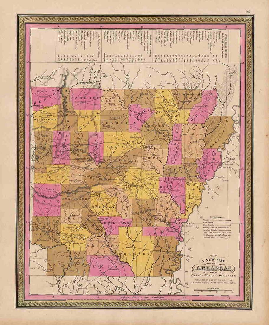 Scarce 1846/48 Mitchell map of Arkansas (1 of 4)