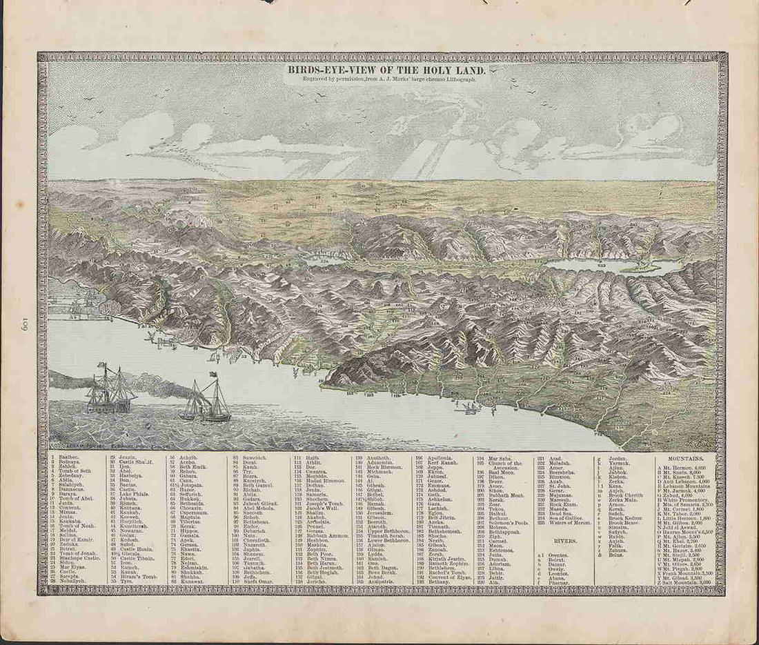 1880s Birdseye View of Holy Land, Geo. F. Cram (1 of 4)
