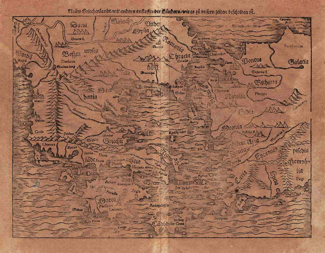 Munster c1580 map of Greece & W. Turkey (1 of 4)
