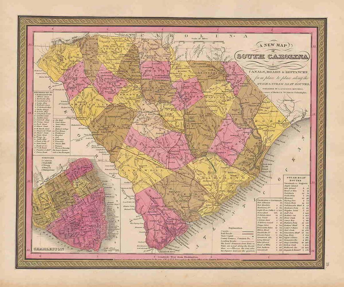 Scarce 1846 Mitchell map of S. Carolina (1 of 5)