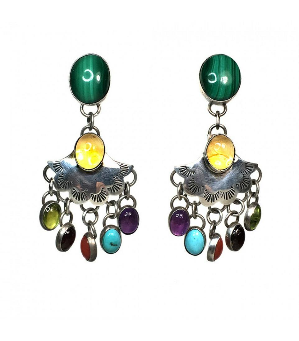 Signed Sterling Earrings with Multi-Stones (1 of 2)