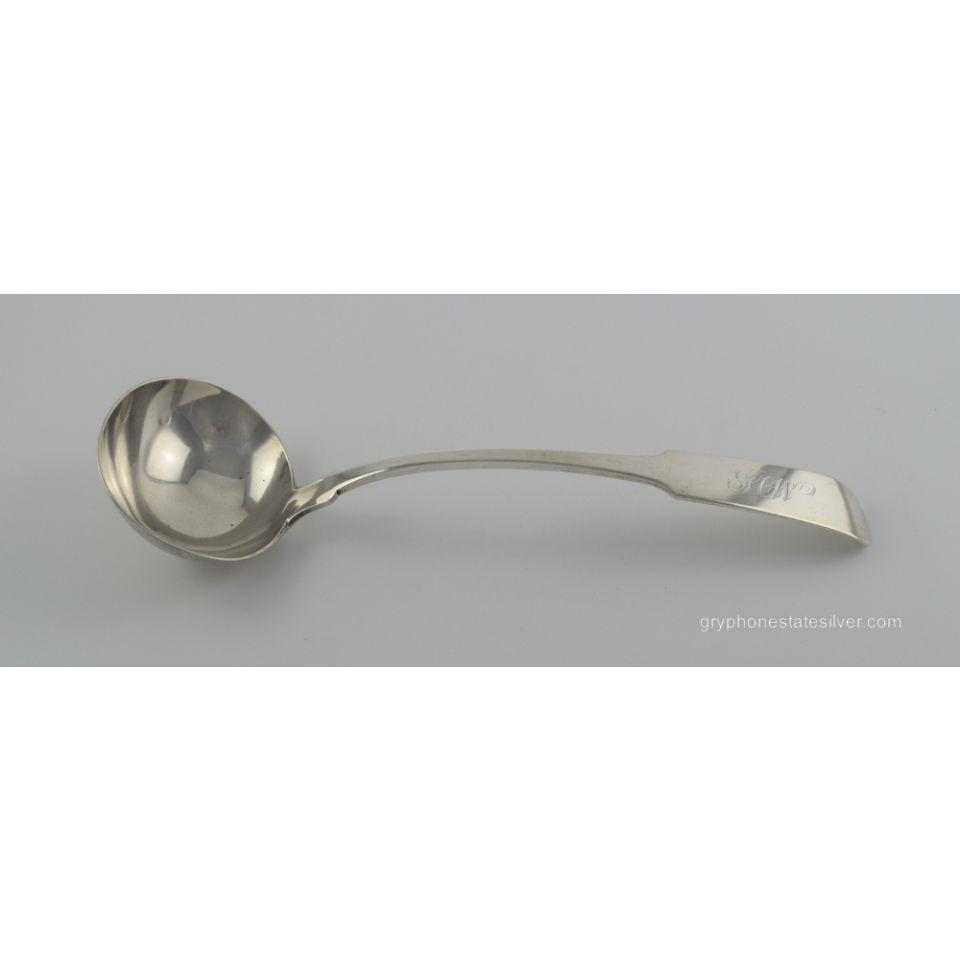 14 1/8" Southern Coin Silver Punch Ladle by Hayden &: Title: 14 1/8" Southern Coin Silver Punch Ladle by Hayden & Gregg Charleston, SC "SCW" Maker: Hayden & Gregg Origin: South Carolina Date/Period: 1838-1842 Silver Purity: 0.95 Size:Ladle measures 14 1/